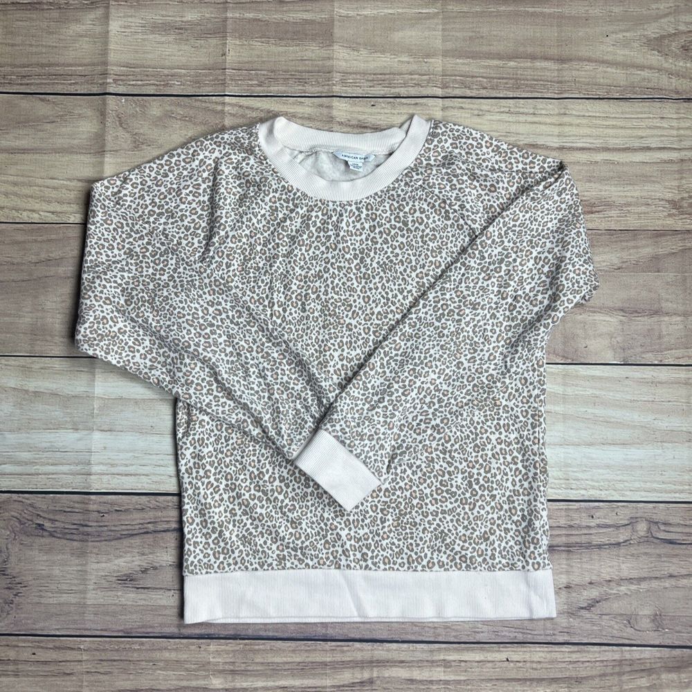 American Eagle Long Sleeve Crew Neck Lightweight Leopard Print Top Women's S